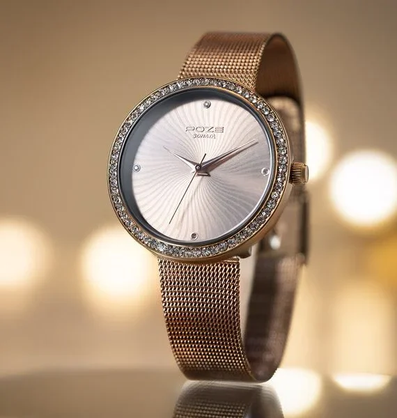 Sonata Poze Women’s Quartz Analog Watch with Brown Dial and Mesh Strap