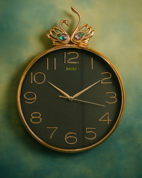 “Baoli Golden Swan Wall Clock – A timeless blend of elegance and artistry for your living space.”
