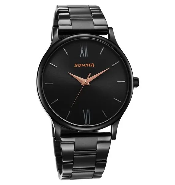 Sonata Aspire Men’s Analog Quartz Watch with Black Dial and Stainless Steel Strap